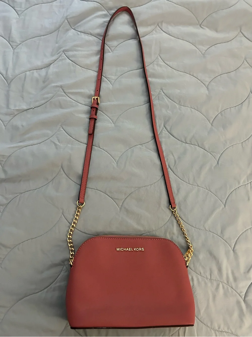 Michael Kors Pink Saffiano Leather Crossbody with Gold Chain Strap